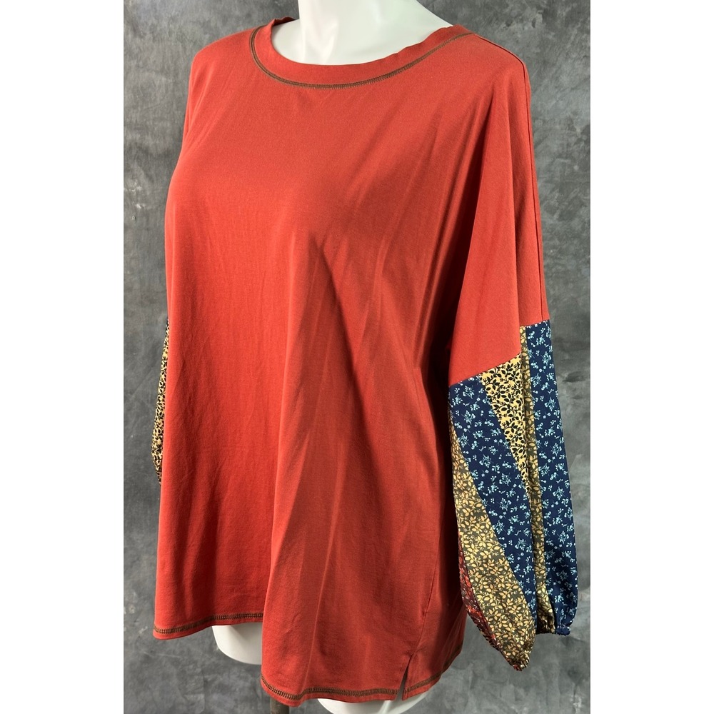 Belle BOHO by Kim Gravel Burnt Orange L/S Knit Dropped Shoulders Top 2X (15965) - Picture 3 of 8